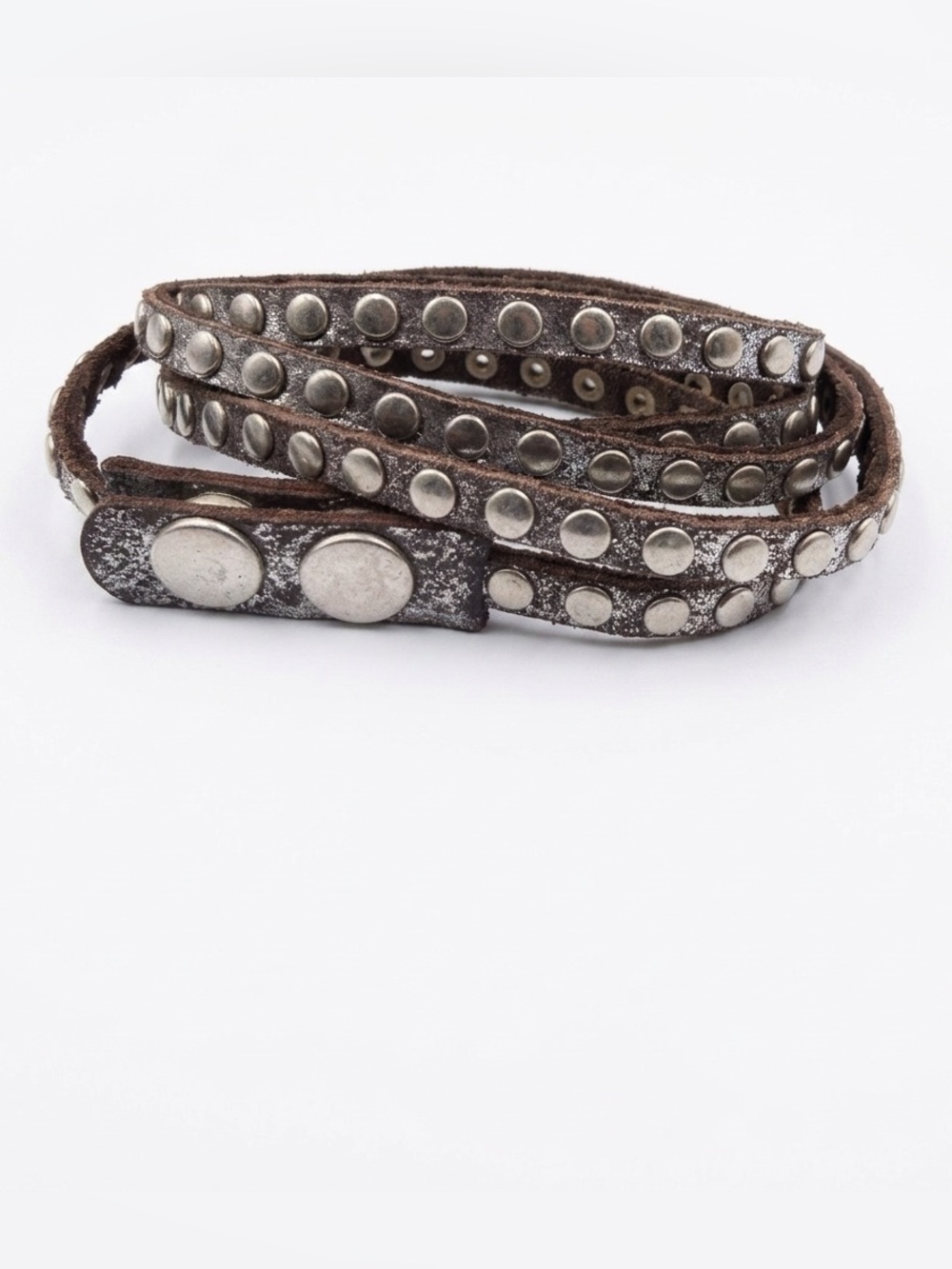 Presh Leather Studded Wrap Bracelet in Silver